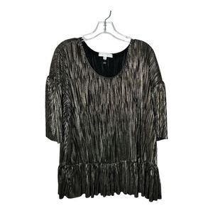 Anthropologie Eri Ali Metallic Gold Peplum Top Womens Size XL Party Event Blouse